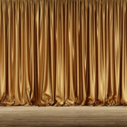 Theater stage with golden curtains. 3d illustration